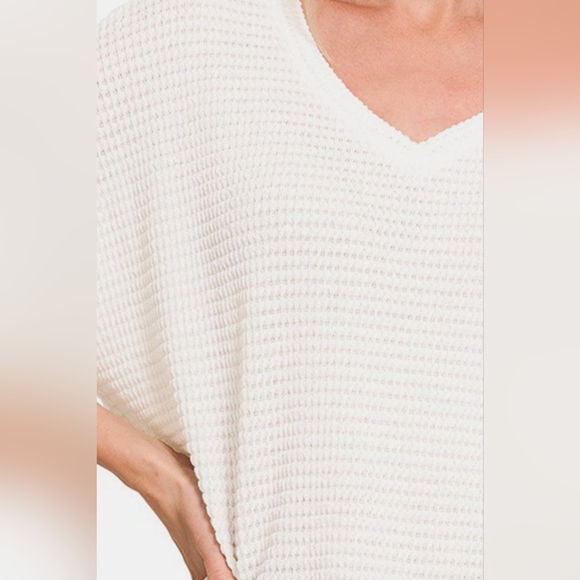 Zenana Drop Shoulder Short Sleeve Jacquard Knit Top - Picture 3 of 4